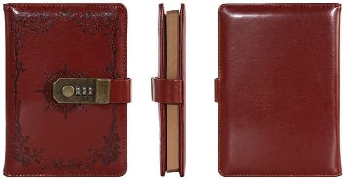 TAHALI Diario de Cuero A5 PU con Bloqueo, planificador, contraseña, Cuadernos Retro y Diarios, Agenda, Cuaderno de Notas for la Escuela, Suministros for Cuadernos