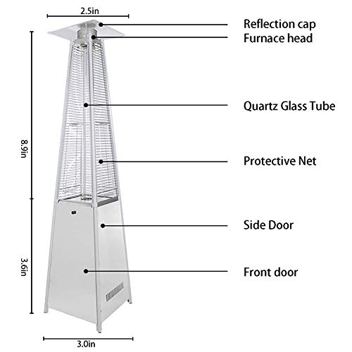 Pyramid Outdoor Patio Heater - 45000 BTU Stainless Steel Propane Heater with Cover Glass Tube