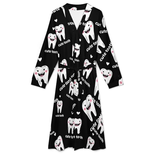 Cute Tooth Soft Robe Long Sleeve Bathrobes V Neck Sleepwear Spa Robes with Belt Men Woman3