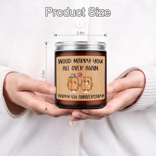 Miracu Scented Candles - 5th Anniversary Wood Themed Gifts for Wife Husband, 5 Year Wedding Anniversary Funny Gifts for Him Her - Happy 5th Anniversary, Fifth Marriage Gift Ideas for Couples