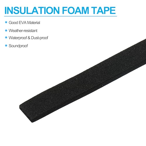 Image of PATIKIL 3 /8 inch W x 1 /8 inch T x 16.4Ft EVA Single Sided Foam Tape, 3Pcs Multipurpose Sealing Strip Foam Waterproof Weather Stripping Foam Sealing Foam Strips with Adhesive for Door, Black