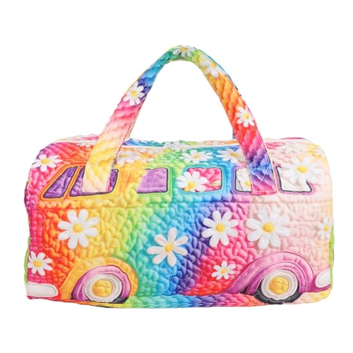 Sac de voyage matelassé fleurs rétro 45cm en toile polyester