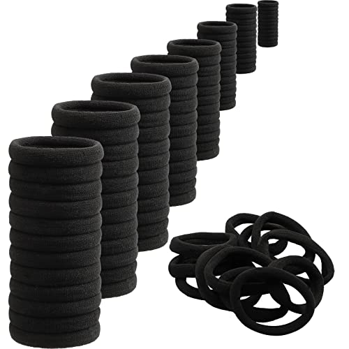 Antye Hair Tie, 100Pcs Black Onyx - Soft Cotton, Seamless Hair Elastic for Thick or Thin Hair, No Snag, Dent or Breakage, Baseball & Tennis Suitable, All Age Friendly