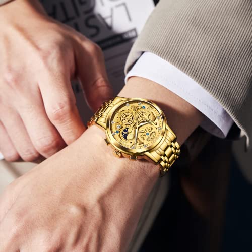 OLEVS Gold Watches for Men Stainless Steel Luxury Diamond Watch Chronograph Multifunction Business Mens Gold Watch with Date Mens Classic Dress Casual Watches Waterproof Sport reloj de hombre Gift for Men by OLEVS - Used condition - Image 8
