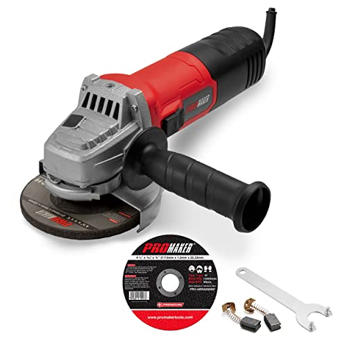 PROMAKER 6.5-Amp Power Angle Grinder 4-1/2 inch with One grinding Wheels and two (2) extra Carbon brushes (115mm) 750W. PRO-ES750.
