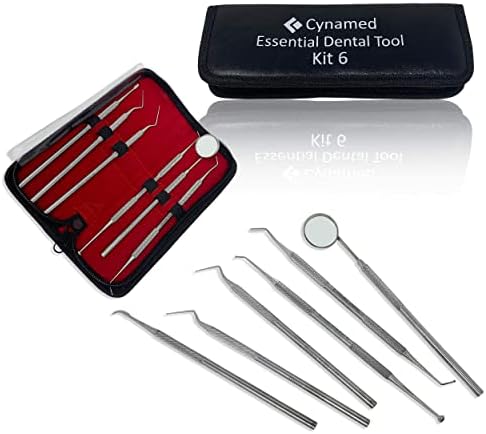 Cynamed Essential Dental Tool Kit Premium Stainless Steel Pick Oral Care Kit Hygiene Tooth Scraper Tartar Dental Scaler Tweezers Mouth Mirror for Personal & Pet Oral Care Use