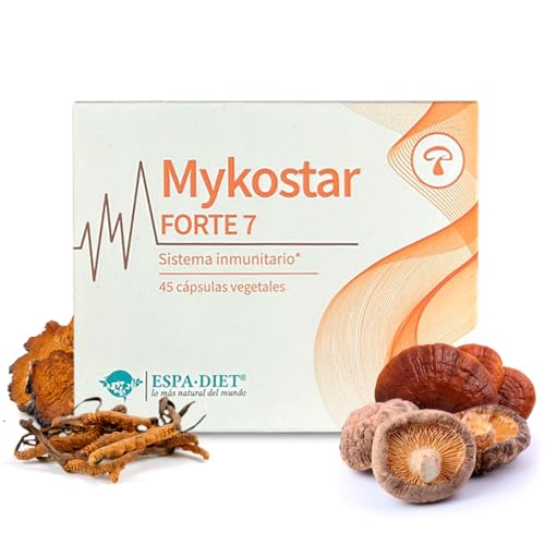 Espadiet Mykostar Forte 7 – Con 7 Hongos Medicinales como Reishi, Shiitake, Cordyceps, Chaga, Maitake, Melena de León, Hongo del Sol y Vitamina C - Para la Salud Inmune - 45 Cápsulas de 685 mg