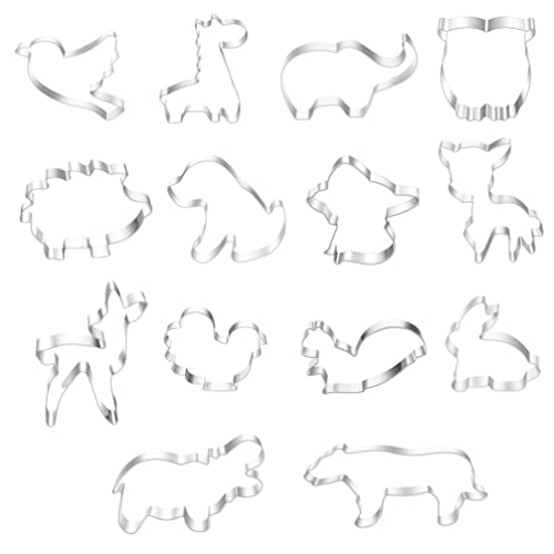 Mrcookie Animal Shaped Cookie Cutters Set, 14Pcs Stainless Steel Biscuit Molds For Patry Decoration,Pigeon,Giraffe,Elephant,Owl,Fox,Chicken,Squirrel,Tiger. #TOP2