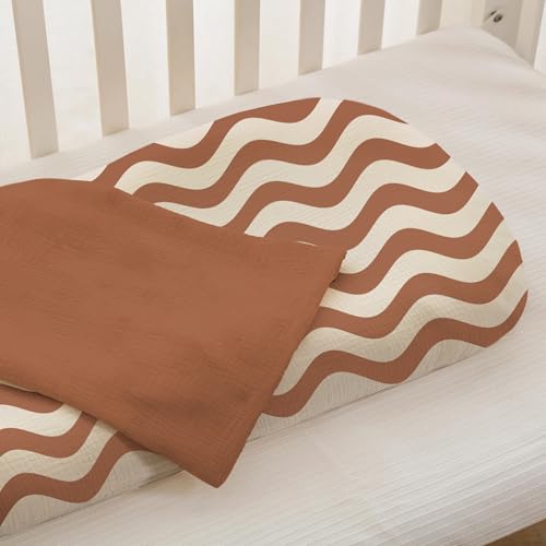 Image of guruixu Muslin Baby Lounger Cover 2 Pack, 100% Cotton Infant Replacement Cover, Soft & Breathable Replacement Slipcover, Compatible with Snuggle Me Lounger (Terracotta,Terracotta Wave)