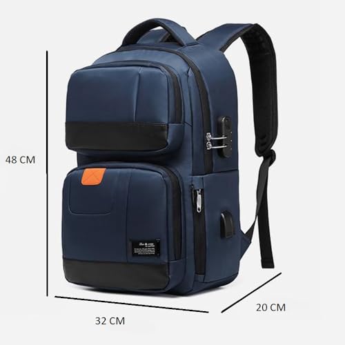 Mochila Executiva de Viagem ou Escolar, Compacta Super Reforçada com USB e anti furto, Preta (AZUL)
