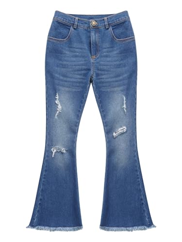 DINORMIN Kids Girls Teens Jean Pants Ripped Denim Bell-Bottom Long Pants Leggings Casual Trousers3
