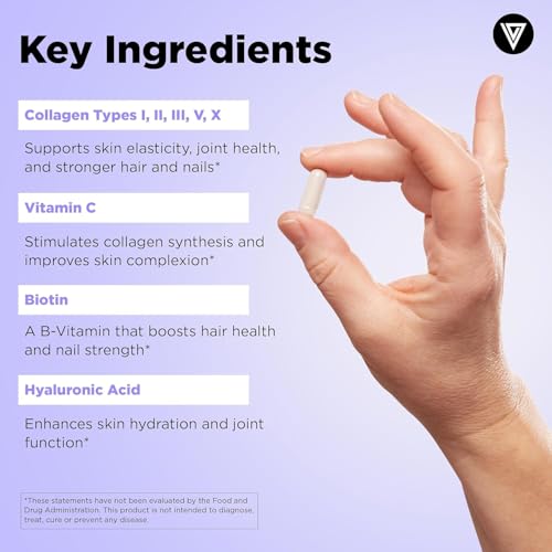 Vital Vitamins Multi Collagen Plus (Confezione Da 2) - Con Biotina, Acido Ialuronico, Vitamina C - Tipo I, Ii, Iii, V, X - Per Donne E Uomini - Complesso Di Bellezza Per Capelli, Pelle E Unghie - - 5