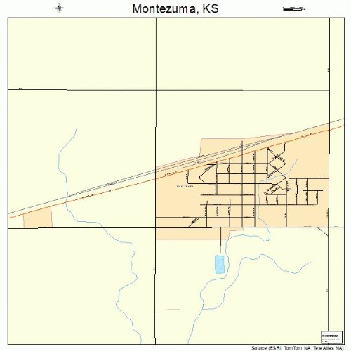 Large Street & Road Map of Montezuma, Kansas KS Printed poster size