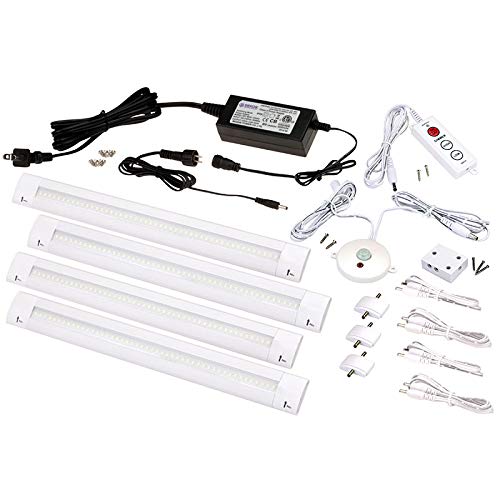 Ultimate Under Cabinet LED Light Kit - 4-12" Light Bars,120AC/12VDC Transformer, PIR Motion Control, Dimmer, Connectors