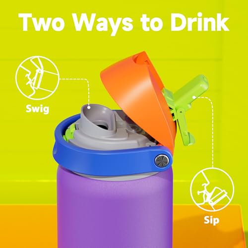 Image of 32 oz Insulated Water Bottle for Women: Meoky Stainless Steel Metal Water Bottle with 2-in-1 Straw and Spout Lid - Leak Proof, Cold for 24 Hours, Protective Silicone Base, BPA-Free for School, Violet