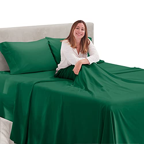Image of Hearth & Harbor Extra Deep Pocket Sheets - 4 Piece Hotel Luxury Bed Sheets Set Fits Up to 24 inch Mattress - Ultra Soft Luxury Bed Sheet Set - Soft & Breathable, Full, Hunter Green | 4 Piece Bed Sheet Set, Ultra Soft & Breathable, Fits Up to 24 inch Mattress, Hotel Luxury