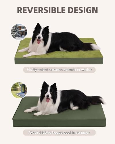 Image of KSIIA Orthopedic Dog Bed for Extra Large Dogs with Waterproof, Green, 47x29 | Deluxe Soft Plush Dog Crate Bed, Washable Pet Mat with Removable Cover & Egg Crate Foam for Extra Large Dogs Sleeping