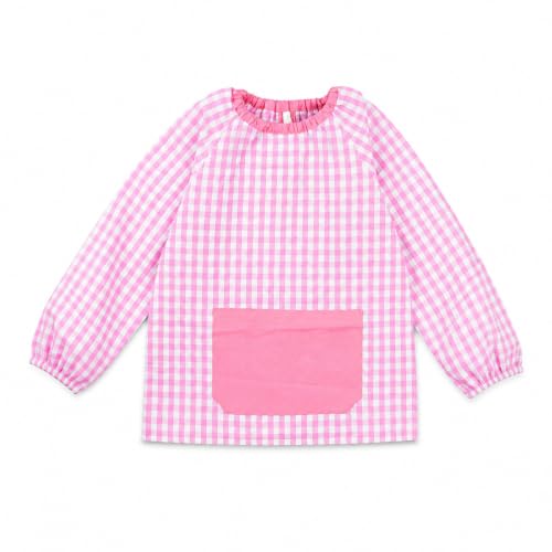 Various Babi Escolar Infantil De Cuadros Con Bolsillo, Rosa, 1-2 Años