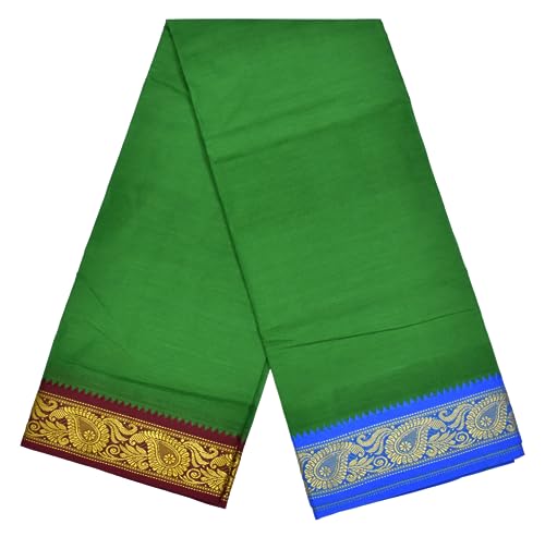 Image of TUNI MANI Men's Panchakacham Dhoti with Angavasthram Towel, Jari Border, 100% Cotton, Size: 9 X 5 (4.0mtr Dhoti, 2.25mtr Towel) (Unstitched)
