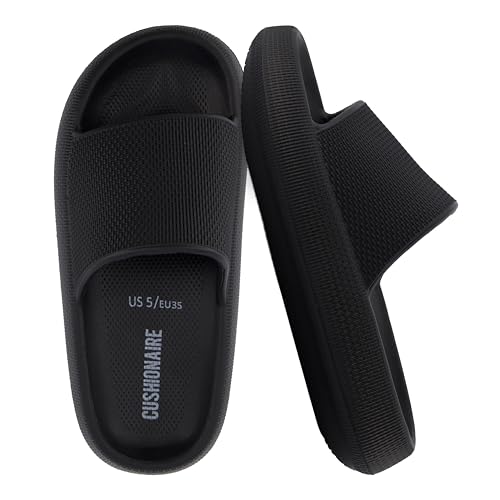 cushionaire feather eva slides for women  comfortable slip on womens slippers indoor outdoor shower shoes beach essential cloud slides