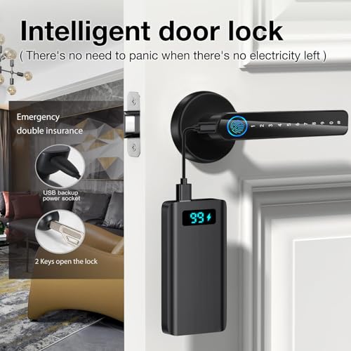 TEKXDD Cerradura Inteligente - 6 en 1 Cerradura Electronica, Huella Dactilar, App, IC Card, NFC, Contraseña, Llave Mecánica, Alarma de Batería Baja, Contraseña anti-Espionaje, Apto para Interior Negro - imagen 5