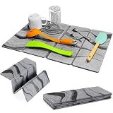 Foldable Stone Dish Drying Mat for Kitchen Counter | 23.5β L x 15.3β W Diatomaceous Earth Quick Drying Pad | Foldable & Super Absorbent Dish Drying Stone for Plates, Bottles & Utensils | Gray