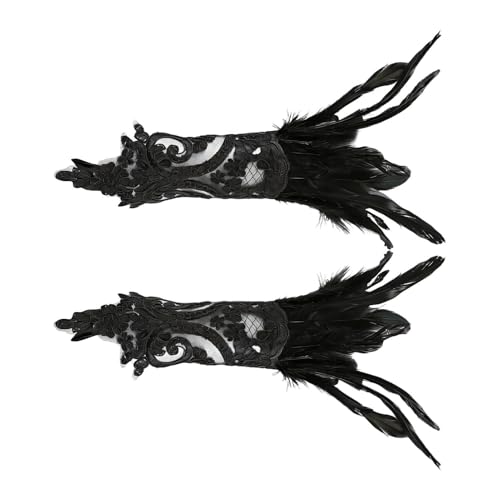 Guantes de encaje sin dedos mujer guantes de plumas para disfraces y Halloween