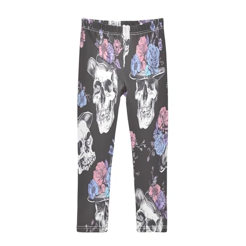 Toddler Girls Leggings Printed Yoga Pants Leggings Skulls with Floral Hats for Kids