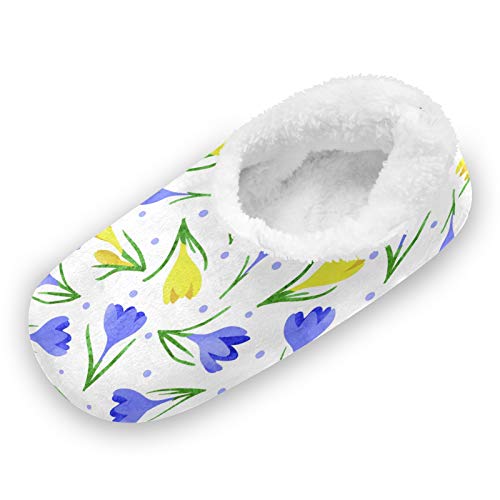 TropicalLife LUCKYEAH - Pantuflas de casa con diseño floral de tulipán y lunares para mujeres y hombres, zapatillas de pies peludos, cómodas, cálidas, de espuma viscoelástica, para interiore