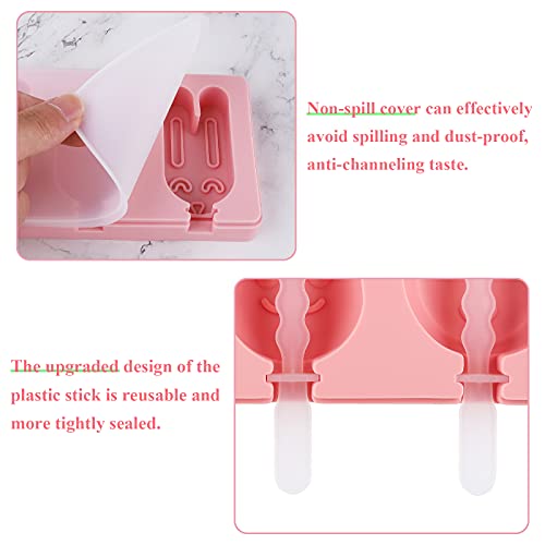 FPVERA Silicone Cake Popsicle Molds Set of 2 Reusable Food Grade with Lids and Sticks BPA Free 6 Cavities Ice Cream Molds Homemade Cartoon Animal Shape for Kids Adults DIY Ice Popsicle Dessert