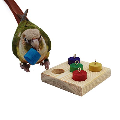 QBLEEV Bird Puzzles Board Toys, Trick Training Wood Blocks Foot Toys, Parrot Educational Color Wooden Activity Play Gym Accessories