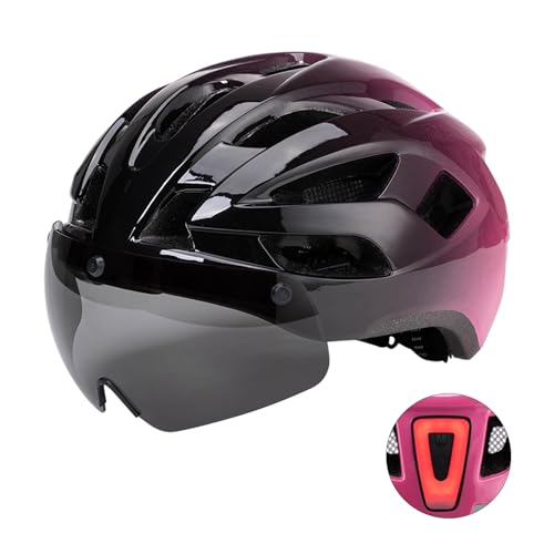 LIXADA Casco Bicicleta Adulto con Luz, Casco de Ciclismo Transpirable y Ligero con luz LED, Gafas magnéticas, Forro Desmontable, Unisex Helmet para Hombre Mujer, Ajustable de 55 a 61cm (Rosa)