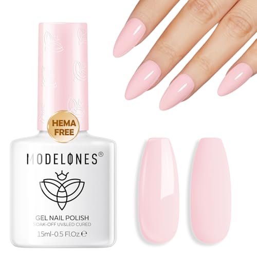 Image of modelones Baby Pink Gel Nail Polish 15ML, Hema Free Summer Pastel Soak-Off UV Gel Polish - 28+Days Long-Lasting Nail Art DIY Manicure Kit Home Salon Women Gifts