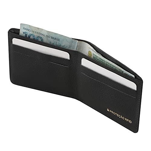 Carteira Masculina de Couro Bovino Legítimo com Proteção Antifurto RFID Couro50 662 (Preta)