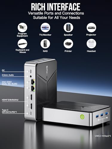 GMKtec Mini PC NAS Intel N150 Dual Boot System Desktop Computer 12GB DDR5 64GB EMMC+512GB SSD, 4*M.2 NVMe Slots, Dual NIC 2.5G, USB-C/USB 3.2 10Gbps, Network Attached Storage Upgraded G9 - Thumbnail 5