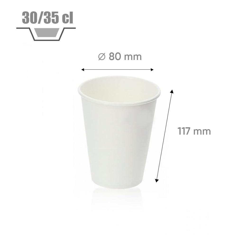 Genérico 500 Vasos de Cartón Blanco 30-35 cl (10-12 oz) - Tazas Desechables Resistentes para Bebidas Calientes y Frías, Ideal para Cafés, Té, Jugo, Batidos y Eventos