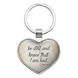 Be Still and Know that I am God Psalm Inspirational Christian Keychain Heart Love Metal Key Chain...