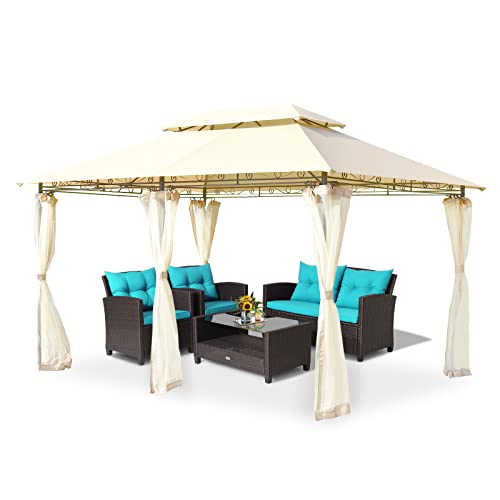 TANGZON 4x3M Patio Gazebo with Netting Sidewalls in Beige