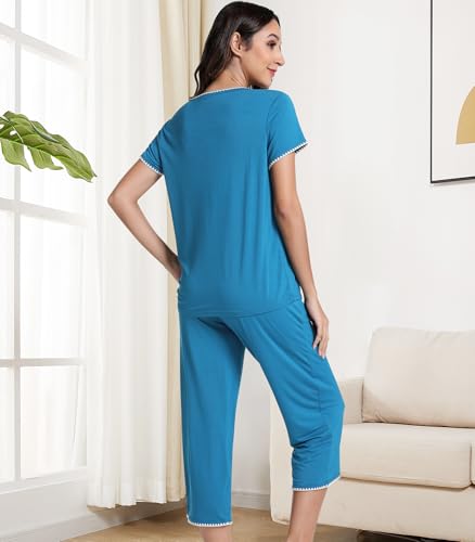Image of NACHILA Bamboo Viscose Women's Pajamas Set Short Sleeve Pjs and Capri Pants | Soft like cloud