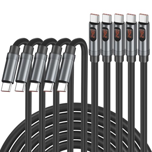 C to C Cable Fast Charging, Excgood 240W [6ft] USB-C Charge Cable with LED Display Ultra Long Type C Charger Cord for iPhone 17 16 15 iPad MacBook Pro Air Laptops Galaxy S26 S25 Android Phones, 5-Pack