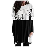  Fitzac Damen Tops Halloween Rundhals Langarm Bedruckter Spleißen Pullover Damen Original C-Ausschnitt Sweatshirt Damen Original C-Ausschnitt Sweatshirt Lose Casual Sportswear