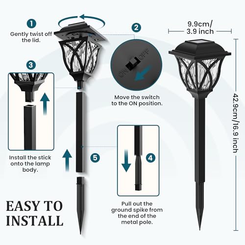 GIGALUMI Solar Lights Outdoor Waterproof, 6 Pack LED Solar Garden Lights, Solar Lights for Outside, Garden Decor for Yard, Patio, Landscape, Planter, Walkway (Cold White)