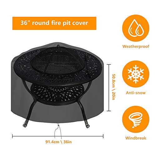 OKPOW Fire Pit Cover 90cm, Firepit Covers Waterproof Round600D,AntiUV
