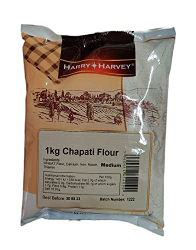 Harry Harvey Chapati Flour 1kg, Medium Roti, Indian, Pakistani Flat Bread, Cook at home Parantha or Naan