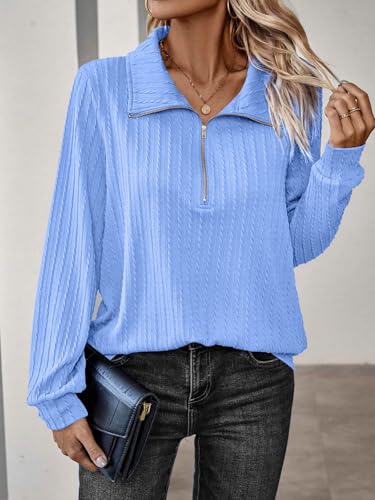 Image of Leriya Fashion Women's Casual Long Sleeve T-Shirt - Half Zip Textured Summer Tee, Lightweight Breathable Basic Top for Daily, Work & Travel,Street Style