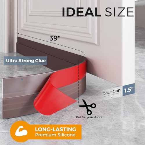 Image of VOOY 39-Inch Brown Silicone Door Bottom Sealing Strip | Self-Adhesive Gap Filler Guard | Blocks Cockroaches, Insects, Dust, Air & Noise | Weatherproof Door Seal Protector (2)