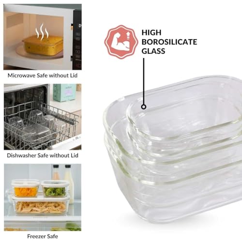 Image of Nestasia Vento Glass Containers with Lid Set of 5 (220ml x 4, 1320ml x 1) - Microwave, Refrigerator & Dishwasher Safe Containers with Air Vent Lid for Fridge Storage (Beige)