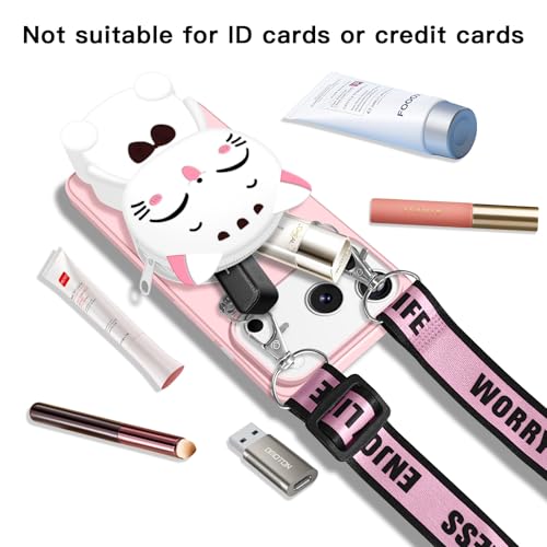 SGVAHY Wallet Case for iPhone 17 Pro with Strap Lanyard Cute Cat Pink Coin Purse Funny Phone Case Kawaii Soft Silicone Shockproof Cover for Women Girls by SGVAHY - Used condition - Image 4