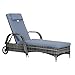Outsunny Tumbona de Ratán de Jardín Chaise Longue con Respaldo Ajustable en 5 Posiciones Cojines Acolchados Reposacabezas y 2 Ruedas 200x73x30-103 cm Gris