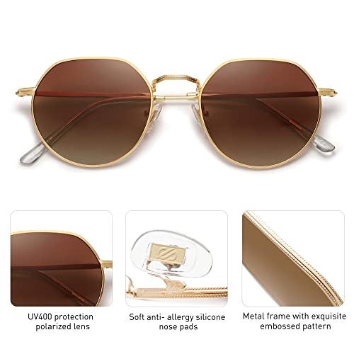 Sojos Round Polygon Polarized Sunglasses For Women Men Retro Classic Vintage Shades Hedy Sj1157 Brown Lens #TOP3